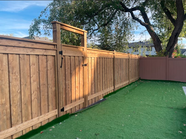 "Modern wood fencing installation in Mississauga, Oakville, and Toronto." "New fence installation for residential and commercial properties in the Greater Toronto Area." "Wood and modern fencing services by Revolution Road Landscaping." Landscaping design Residential landscaping ideas Backyard garden landscaping Outdoor landscaping services Lawn care and maintenance Hardscaping design Garden landscaping ideas Landscape architecture Garden design photos Beautiful landscaping solutions Sustainable landscaping Patio and outdoor living design Landscape irrigation systems Stone and paver landscaping Modern landscape design photos